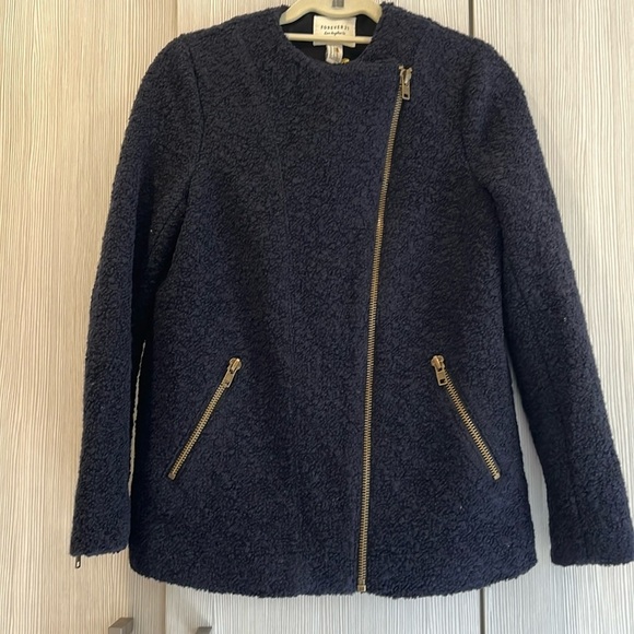 NEW Forever 21 Premium Label | Wool Boucle Jacket | Navy Blue | Small - Picture 2 of 11